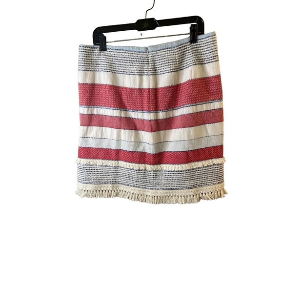 J McLaughlin Red White Stripes Textured Fabric Fringe Hem Straight Skirt Size 12 - Picture 4 of 9